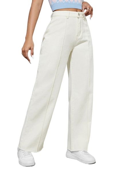 

raw cut straight leg pants s2vg#, Black;white