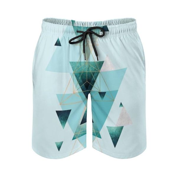 Shorts masculinos Compilação de triângulo geométrico em teal aqua e rosa ouro esportivo masculino curto praia surf boxer baús de banheiros