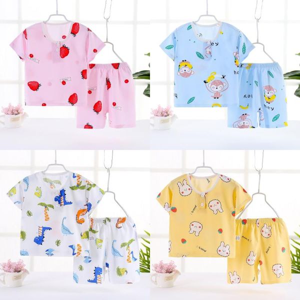 Set di abbigliamento Pigiama per bambini Completo in cotone Abbigliamento per la casa Estate Sottile Aria condizionata per Ragazzi Ragazze Simpatico cartone animato Bambino Set per bambiniPanno