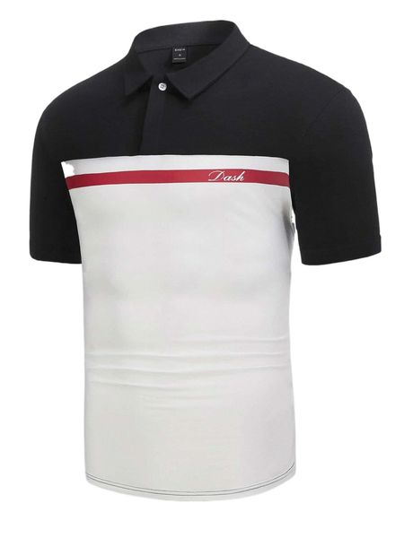 

men letter graphic colorblock polo shirt x4r7#, White;black
