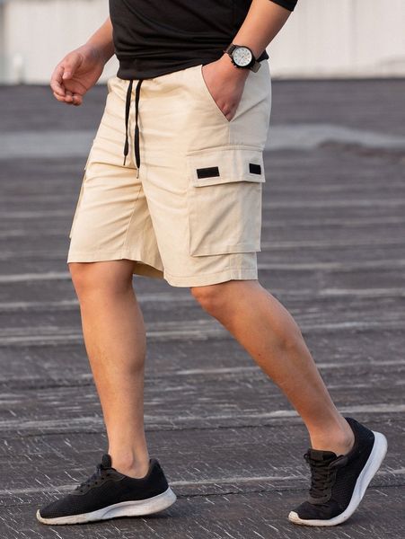 

men drawstring waist patch detail cargo shorts a3ig#, White;black