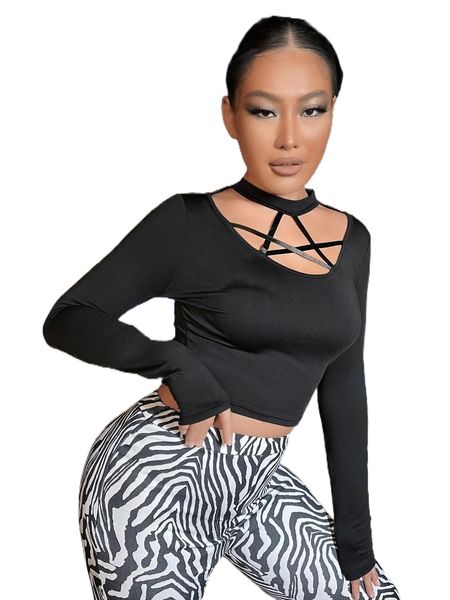 

sxy cut out strap detail tee l8dm#, White