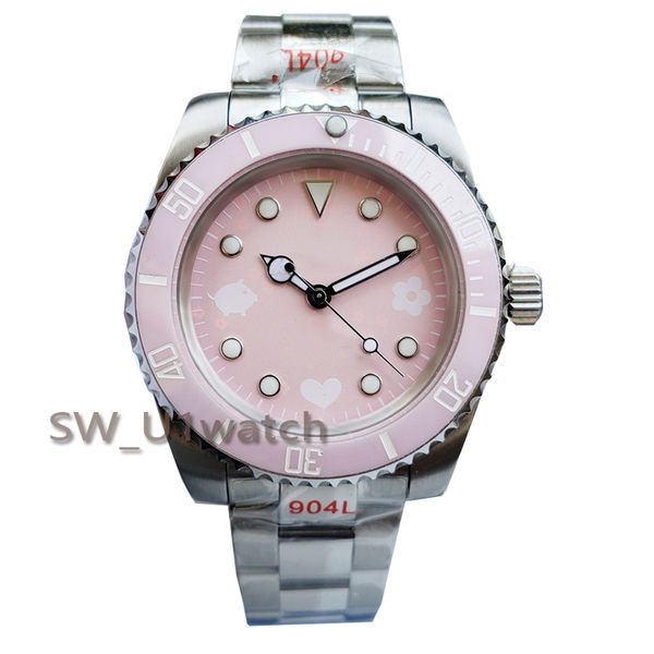 

women's pink watch 41mm stainless steel bracelet automatic mechanical waterproof luminous, Slivery;brown