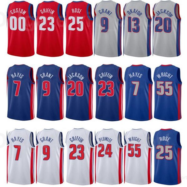 Drucken Basketball Derrick Rose Jersey 25 Josh Jackson 20 Jerami Grant 9 Killian Hayes 7 Blake Griffin 23 City Earned Blue White