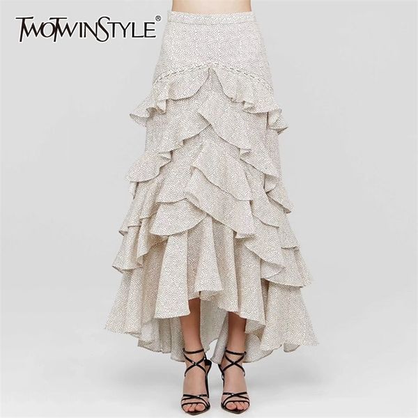 

twotwinstyle wave point ruffle skirts for women high waist ankle length pleated skirt female autumn fashion new clothing t200113, Black