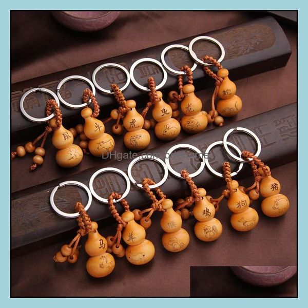 Keychains Acessórios de moda Chinesa Zodiac 12 Styles Keychain Gourd Pinging Pinging Retro Rings Correntes Ornamentos de bolsa Drop entrega 2021 RF