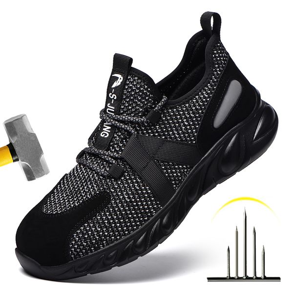 

black air cushion work safety shoes men boots steel toe cap indestructible shoes work sneakers anti-puncture protective shoes, Black;brown