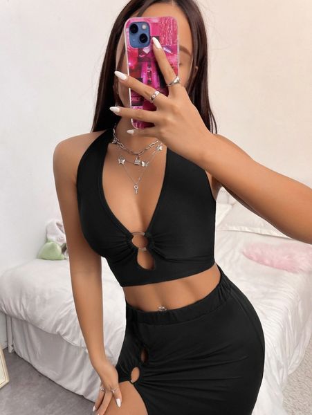 

o-ring tie backless halter 4556#, White