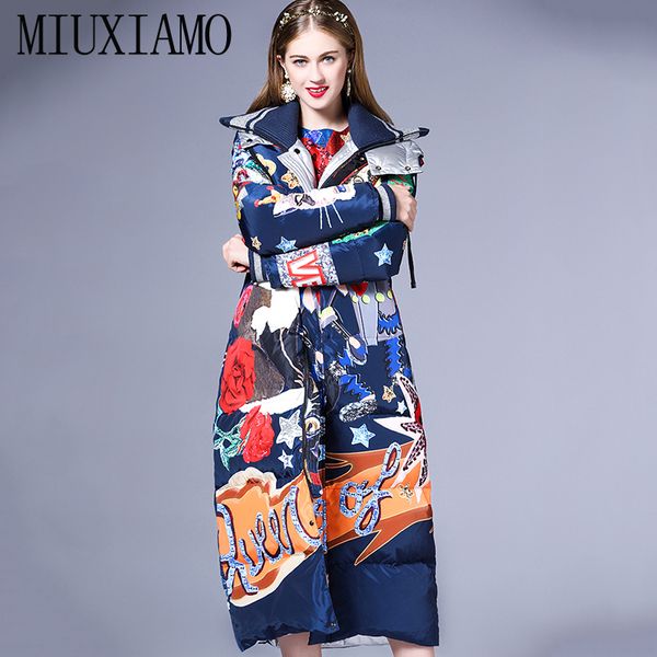

temperament fashion loose parka print vintage xlong women down winter coat warm jacket female overcoat 201027, Black