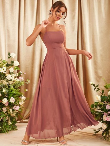 

crisscross backless split hem a-line dress 11e0#, Black;gray