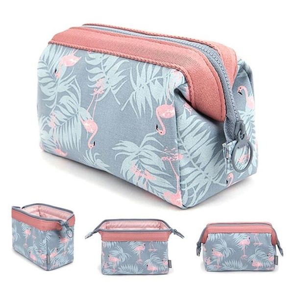 

cartoon flamingo cosmetic bag women function travel trunk makeup bag zipper make up organizer storage pouch toiletry kit box 210305