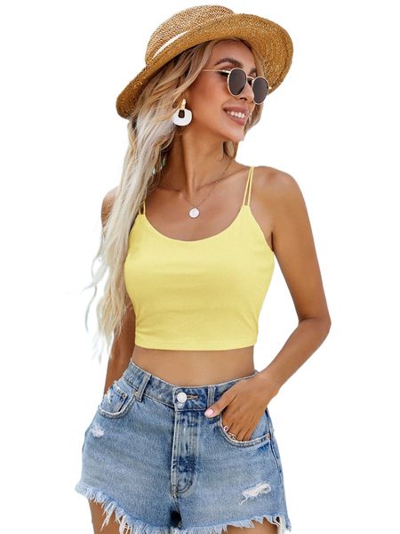 

solid dual strap shoulder cami 62m7#, White