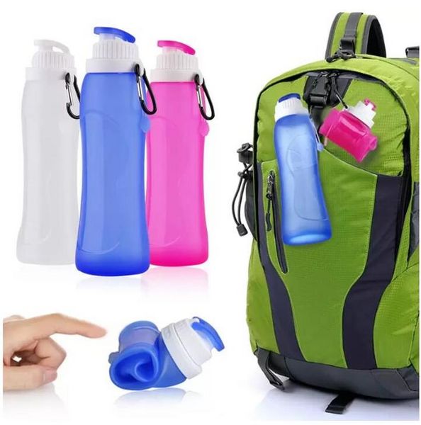 17 Unzen Outdoor-Sport-Wasserflasche aus lebensmittelechtem Silikon, Reisebecher, faltbar, tragbar, Wasserkocher, faltbare Wasserflaschen, individueller Geschenkbecher DBC F060210