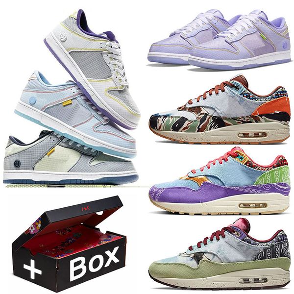 

union/concepts x new duks running shoes patta court purple far out wild violet mellow oil green argon passport pack animal unc blue sneaker