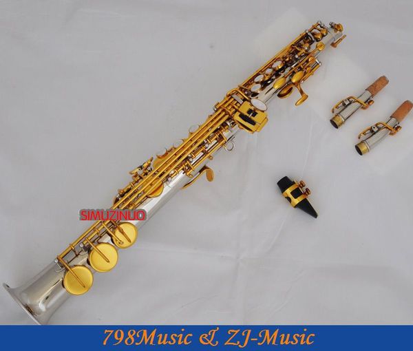 

silver-gold plated soprano saxophone bb key to high f key and g key-2 neckes