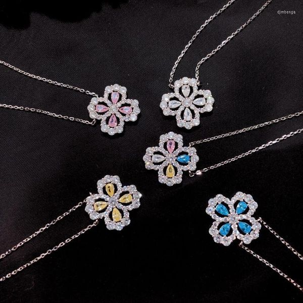 Gioielli in argento sterling puro di marca 925 per le donne Collana con pendente a forma di fiore di loto Fortuna trifoglio Sakura Catene per collana per feste di nozze