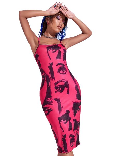 

figure print bodycon cami dress l7i0#, Black;gray