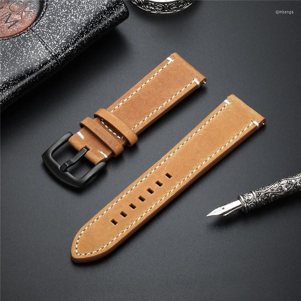 Cinturini per orologi Cinturini per orologi vintage in vera pelle 18mm 20mm 22mm 24mm Cinturini intelligenti maschili a sgancio rapido Accessori