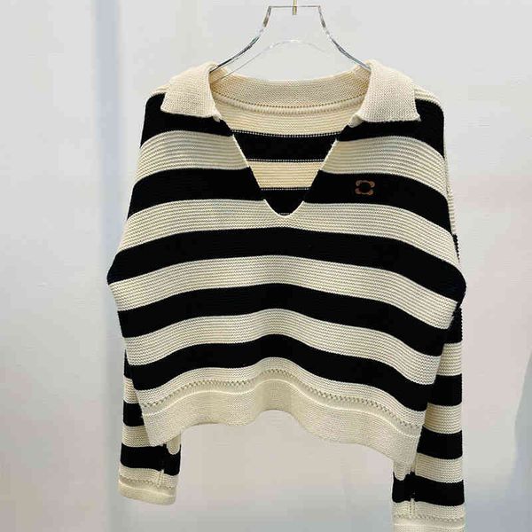 

women's knits tees c home stripe contrast color shows thin lapel fashion knitted v-neck beige simple lazy style sweater women, White