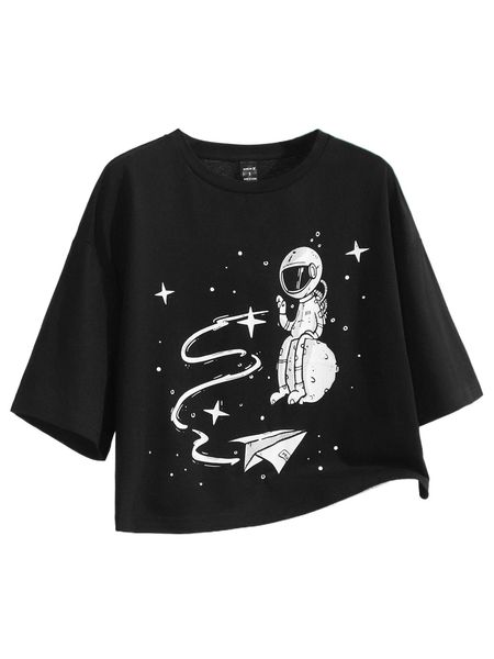 

x boredtodeath figure & galaxy print round neck tee u9az#, White