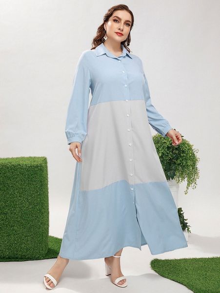 

plus colorblock button through shirt dress t3vw#, Black