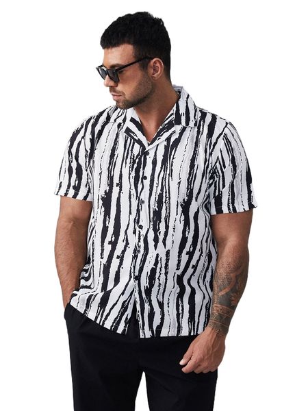 

extended sizes men allover print button up shirt j4yl#, White;black