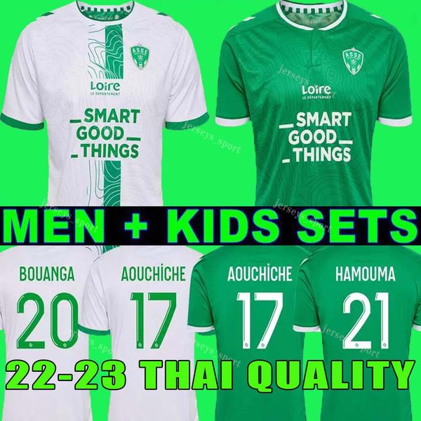 

maillot asse 2022 2023 as saints etienne soccer jerseys 22 23 hamouma aouchiche bouanga le coq perrin kids kit football shirts equipment, Black;yellow