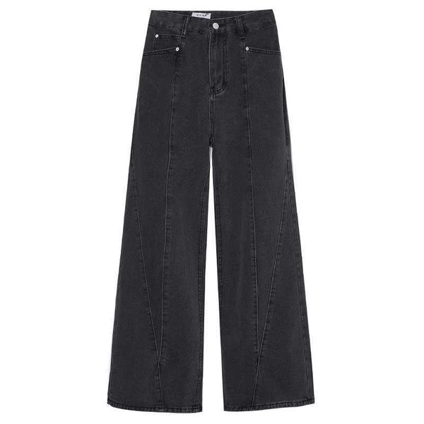 

men's jeans mr. short sentence autumn straight jeans men's retro trendy brand versatile loose casual wide leg dark gray floor mops, Blue