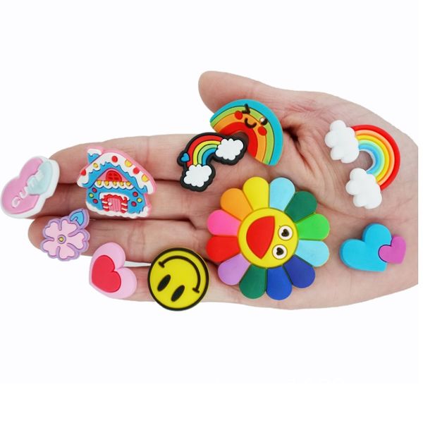 

soft pvc shoe charm clog buckles jibz for croc cartoon charms garden shoes' buckle birthday gifts part favors rainbow flower, White;pink