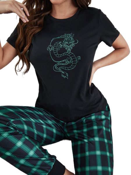 

chinese dragon print pajama set r9tb#, Black;red