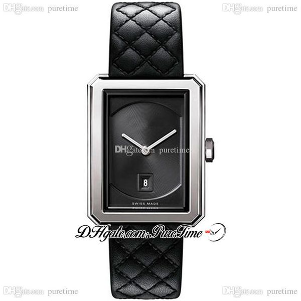 

boy-friend h6585 swiss quartz womens watch medium steel case black guilloche dial leather strap ladies watches puretime f01a1251f, Slivery;brown