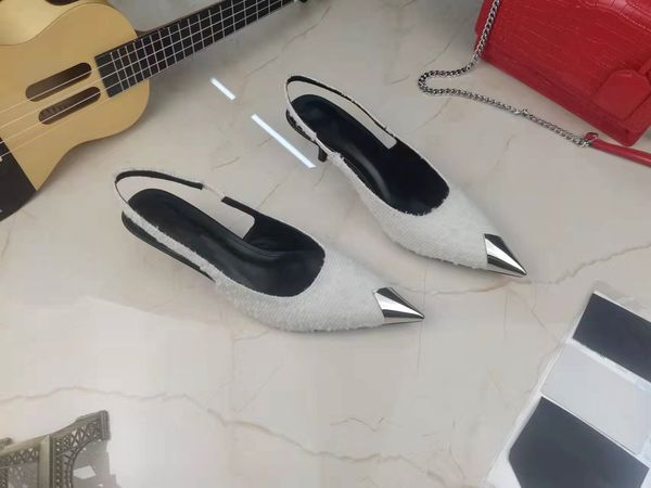 

brand fashion summer new chain high heels metal sandals and slippers, Black