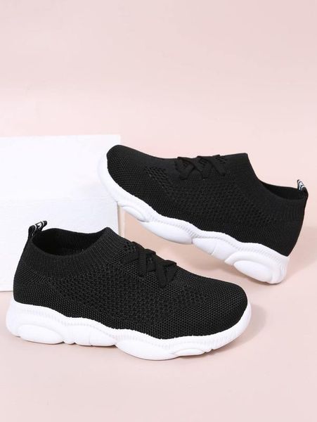 

kids lace up front knit sneakers she, Black