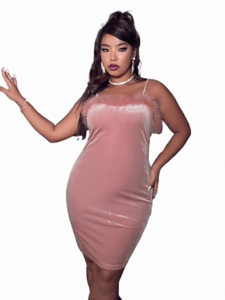 

plus fuzzy trim velvet bodycon dress j5ub#, Black