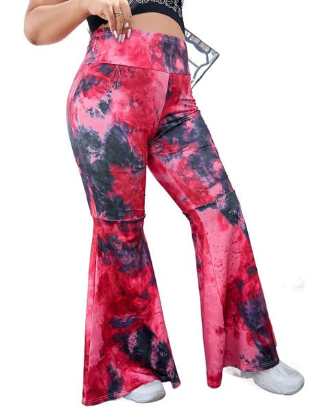 

plus tie dye wide waistband flare leg pants g0bx#, Black