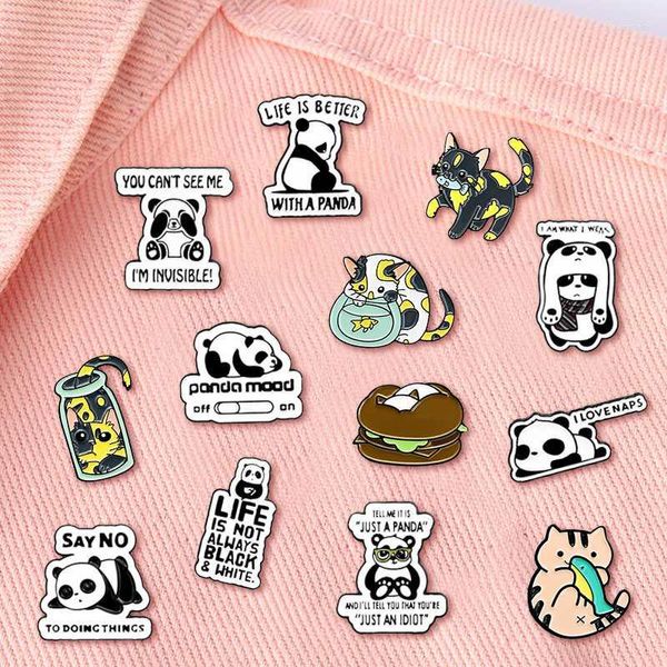 Broschen Pins Kreative Trendy Cartoon Panda Text Öl Tropfen Brosche Pin Denim Tasche Geschenk Für Freunde Männer Frauen Mode Schmuck kleidung