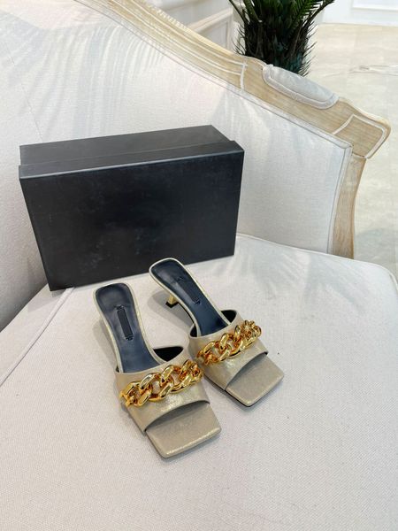 

2022 chain flat middle heel nappa mules sandals designer luxury women's summer outdoor sandals women's casual leather slippers, Black