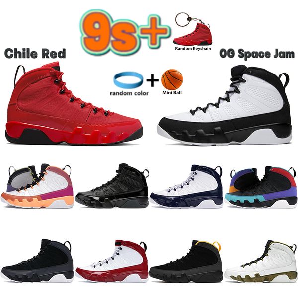

red sneakers chile 9 9s basketball shoes men women sports trainers bred patent white gym pearl blue university blue space jam classic
