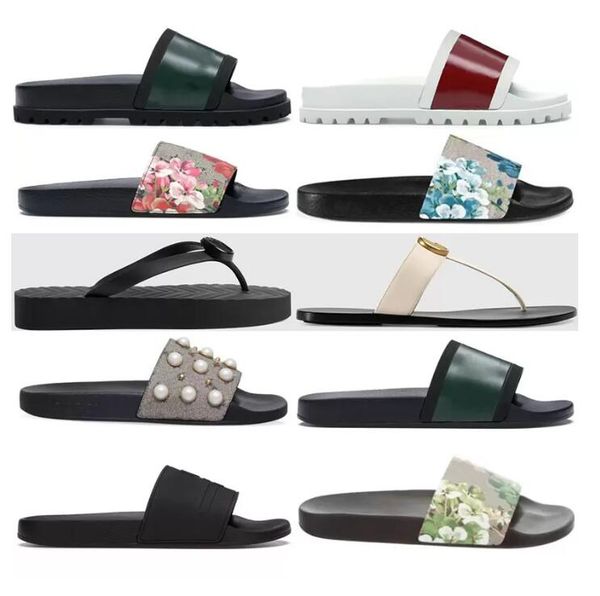 

2022 designer men women slippers with correct flower box dust bag shoes snake print slide summer wide flat slipper, Black