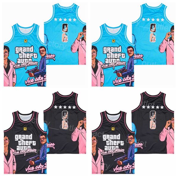 06 16 filme de filme Grand Theft Auto Jersey Basketball Vice City Rockstar Games Men Uniform All Stitched Team Color Blue Black Hiphop Hip Hop University for Sport Fãs