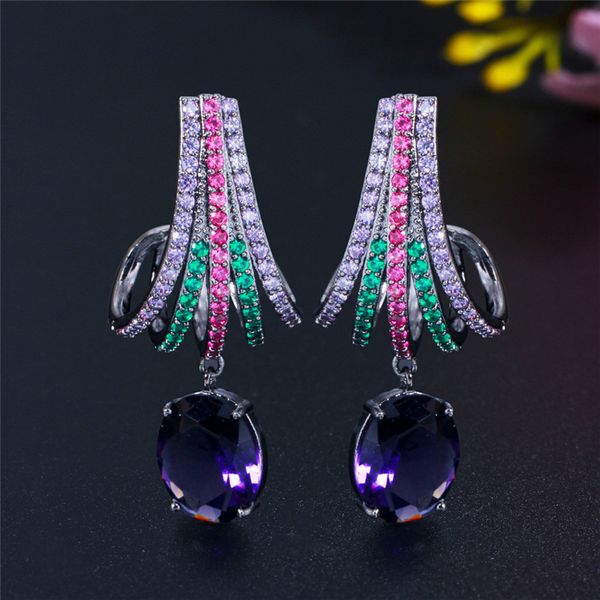 

vintage copper material charm designer earring colorful white aaa cubic zirconia earrings 18k gold plated earrings jewelry for women party l, Golden