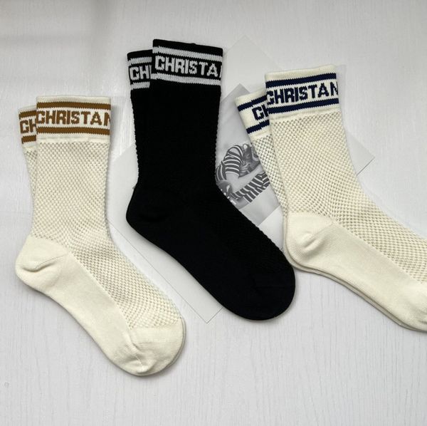 

womens classic spring summer hosierys brand d's sock fashion hollow letter tube love style socks mercerized wool female hosiery thin co, Black;white