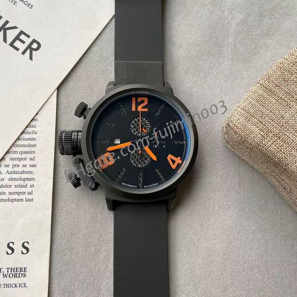 

u1001 multifunction men's watch quartz date chimera bronze 50mm chronograph subdial work stainless steel watch 824, Slivery;brown