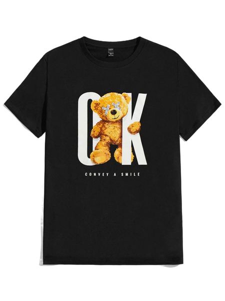 

men bear & letter graphic tee 76ze#, White;black