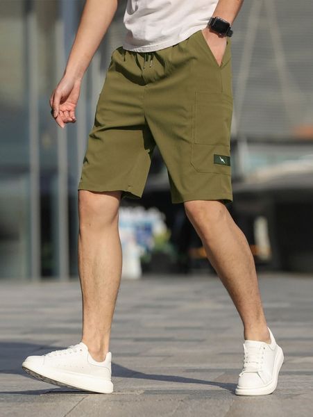 

men patched detail drawstring waist shorts z68i#, White;black
