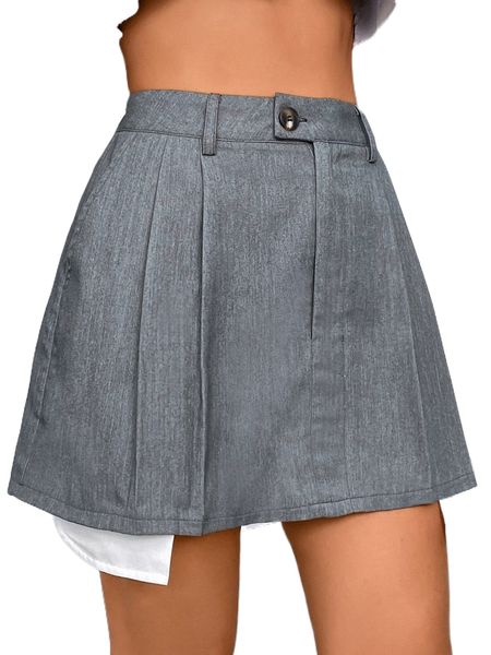 

two tone button front skirt v77c#, Black
