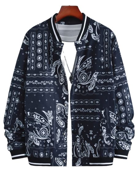 

men random paisley print contrast trim bomber jacket without tee r2w7#, Black;brown