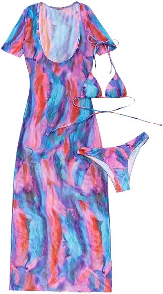 

hux women's halter triangle bikini bathing suits with cover up 3 piece swimsuits e8pm#, White;black