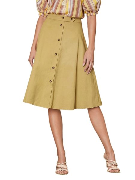 

high waist button front skirt y88d#, Black