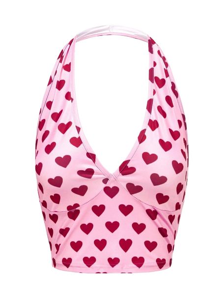 

allover heart print backless halter d6fc#, White